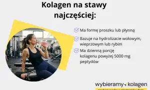 Aktywna kobieta pije kolagen po treningu. Czy kolagen pomaga na stawy? Tak, jeśli ma formę proszku lub płynu, bazuje na hydrolizacie i zawiera min. 5000 mg peptydów.