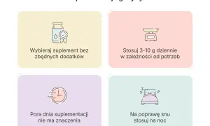 Glicyna co to? Porady dotyczące suplementacji: wybieraj czysty produkt, stosuj 3-10g dziennie, pora dnia nie ma znaczenia, na sen przyjmuj wieczorem.