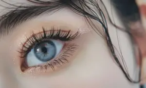 Błękitne oko z długimi rzęsami, błyszczące jak po zastosowaniu olejku rycynowego. Czy olej rycynowy to to samo co olejek rycynowy?