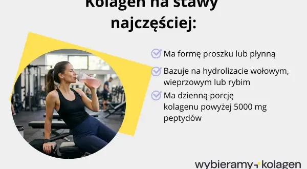 Aktywna kobieta pije kolagen po treningu. Czy kolagen pomaga na stawy? Tak, jeśli ma formę proszku lub płynu, bazuje na hydrolizacie i zawiera min. 5000 mg peptydów.