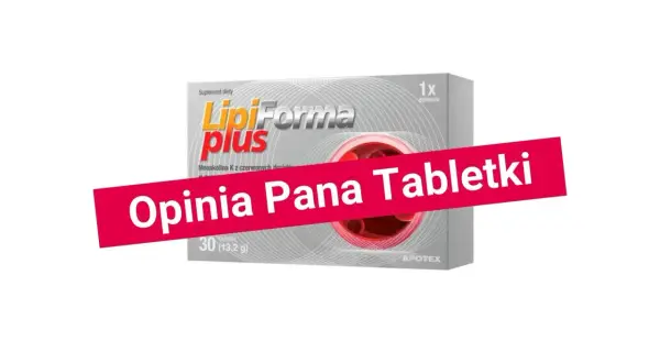 Opakowanie suplementu diety LipiForma Plus, zawierające monakolinę K. Uważany za najmniej szkodliwy lek na cholesterol.