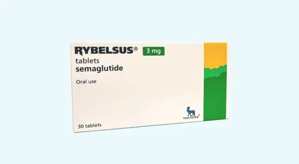 Opakowanie leku Rybelsus 3 mg, zawierające 30 tabletek do stosowania doustnego. Dostępny bez recepty.