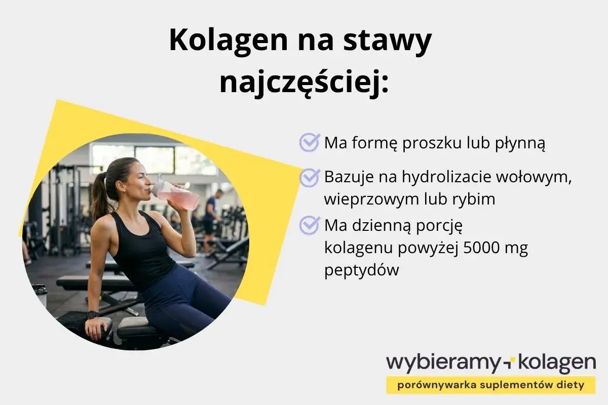 Aktywna kobieta pije kolagen po treningu. Czy kolagen pomaga na stawy? Tak, jeśli ma formę proszku lub płynu, bazuje na hydrolizacie i zawiera min. 5000 mg peptydów.