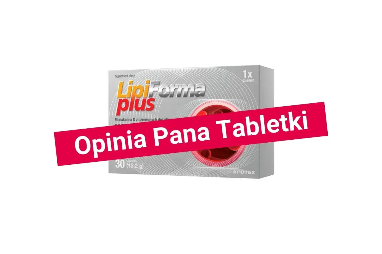 Opakowanie suplementu diety LipiForma Plus, zawierające monakolinę K. Uważany za najmniej szkodliwy lek na cholesterol.