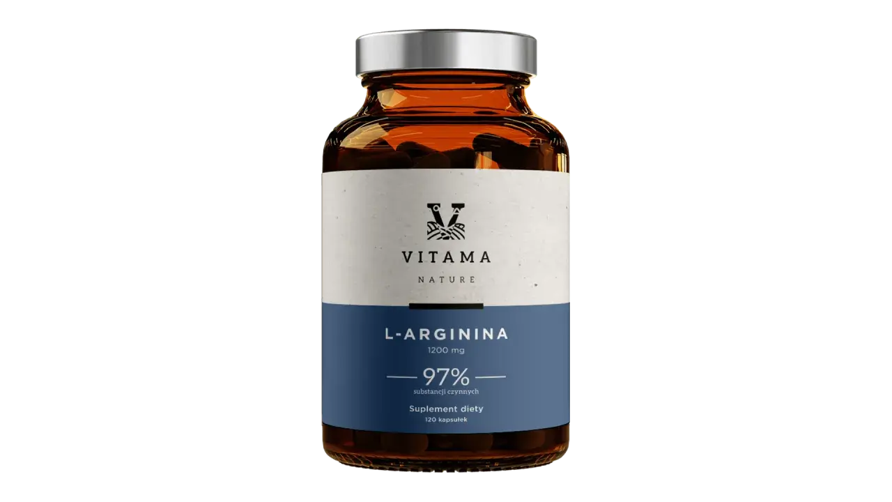 Butelka suplementu diety L-Arginina 1200 mg. Dowiedz się, arginina co to za aminokwas i jakie ma właściwości.