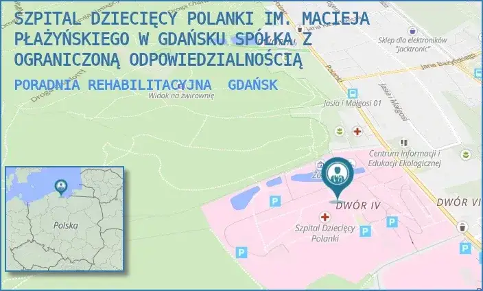 Mapa Gdańska plac&oacute;wki rehabilitacyjne NFZ z kr&oacute;tkimi terminami
