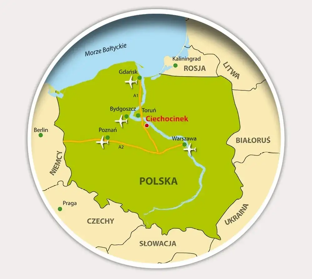 mapa sanatoriów Ciechocinek lokalizacja tężnie