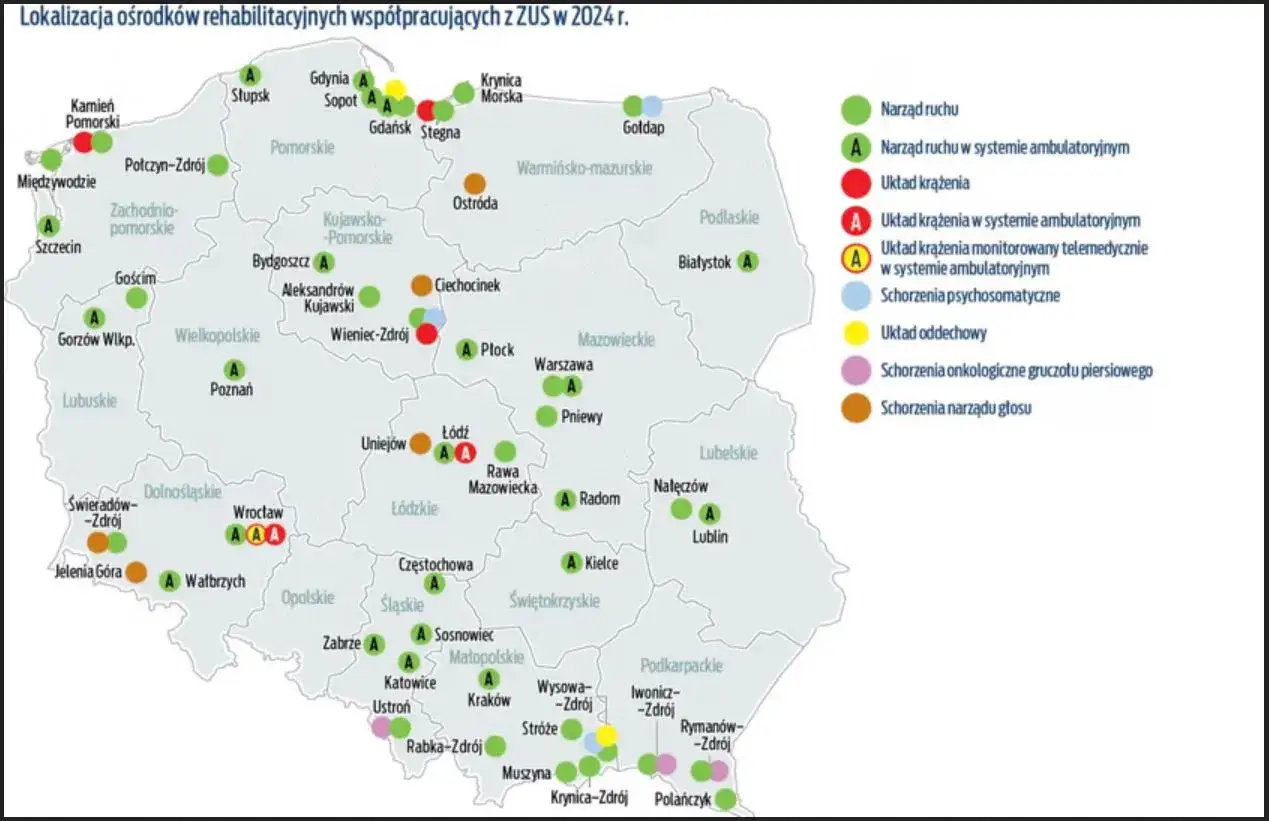 Mapa Polski czas oczekiwania sanatorium NFZ