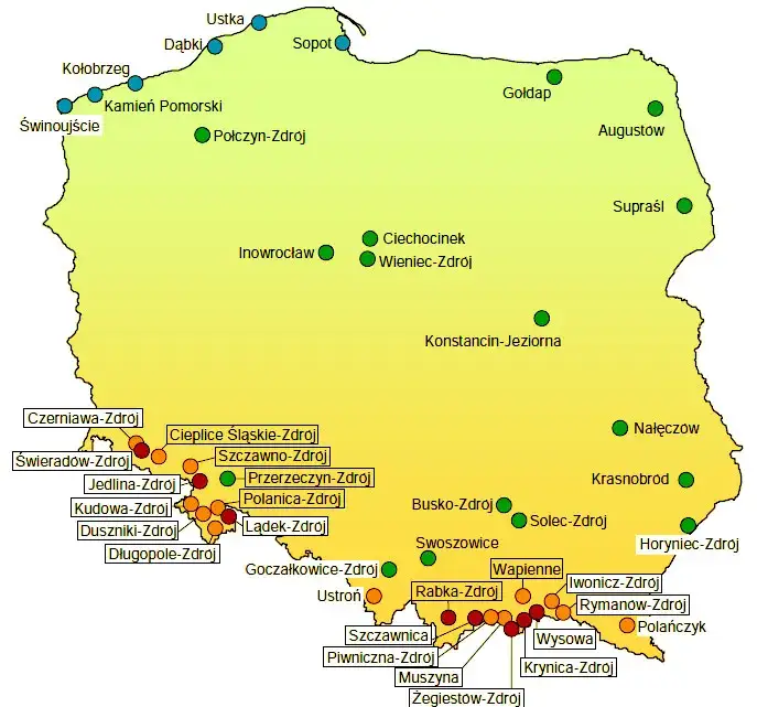 Uzdrowiska polskie, mapa uzdrowisk, zabiegi balneologiczne